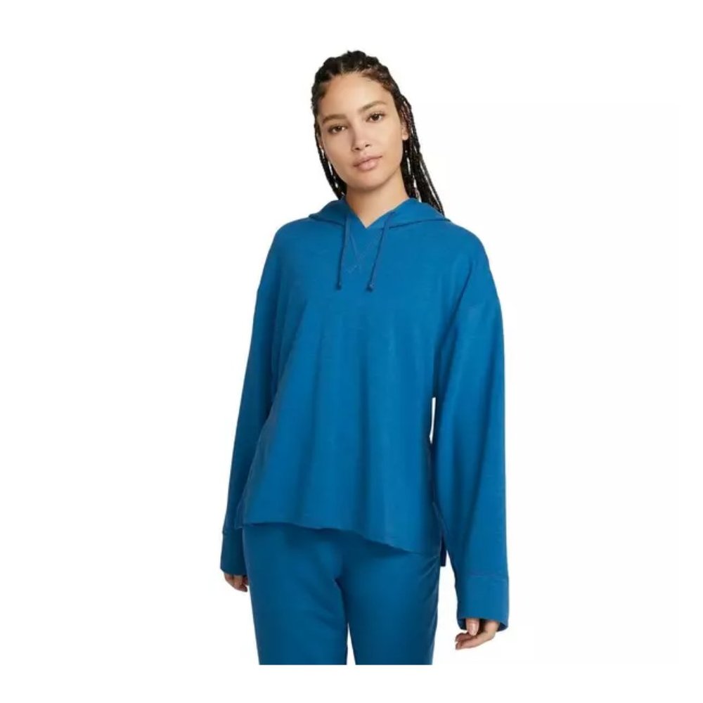 Nike Yoga Dri-FIT Fleece Hoodie Blue/Green DM7033-404 Women's Size M